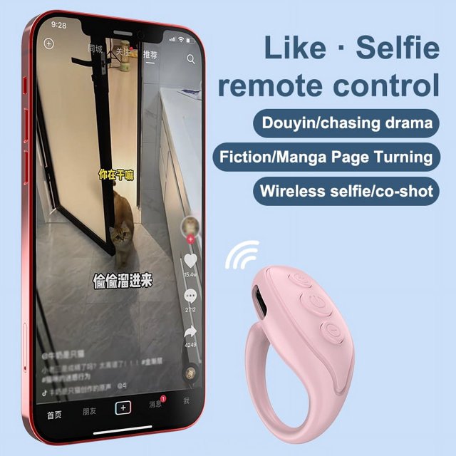 Control Remoto Ring Remote Phone Controlador compatible con Bluetooth Cambiador de página inalámbrico Rosa Likrtyny Para estrenar