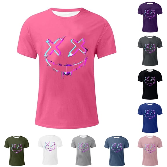 NinXxx Men's Oversized City Print Crew Neck Loose Casual Sports Tee Pink XXXL
