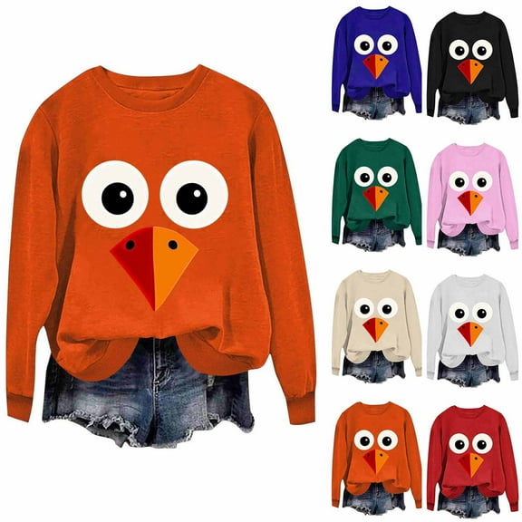 Maplenight Thanksgiving Sweatshirts for Women Graphic Printed Crew Neck Pullover Sweatshirt Holiday Vacation Long Sleeve Shirts