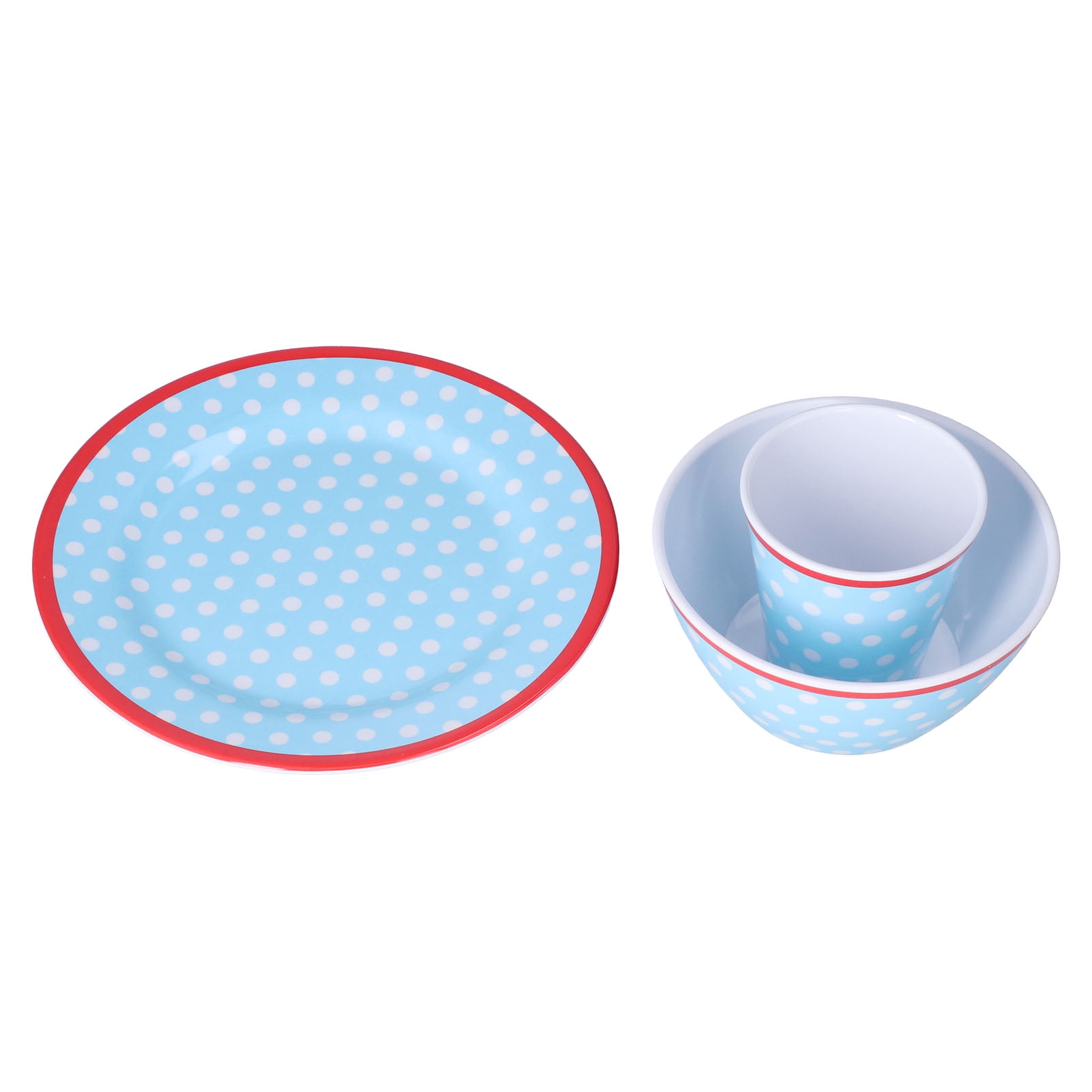 Salad Bowl, Plate Fruit Plate Serving Dish 3 Piece Set For Restaurants Light Blue Dots