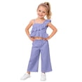thumbnail image 2 of Conjunto de camiseta sin mangas con cuello redondo para niña, vestido sin mangas con botones finos para niña, falda francesa ceñida con cintura fruncida y volantes, conjunto de poliéster para niña, 2 of 9