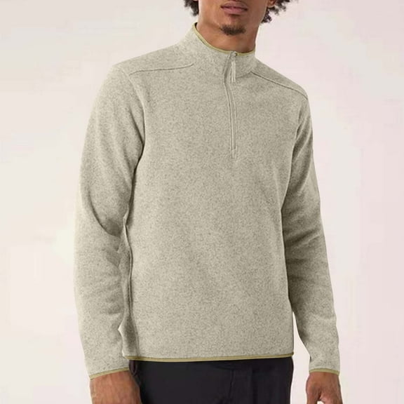 GuangCheng Men's Fleece Pullover Sweaters,Quarter Zip,Thermal,Warm,Comfortable,Soft,Lightweight,Active Basic Tees,Khaki,Size 3XL