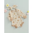 thumbnail image 3 of Wassery Baby Girl Fall Outfits Long Sleeve Floral Print Ruffle Romper with Headband Set 3 6 12 18 Months Infant Clothes, 3 of 9