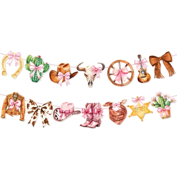 Pink Western Sweetheart Banner Decorations - Cowgirl Themed 2-Strand Hanging Decor Set