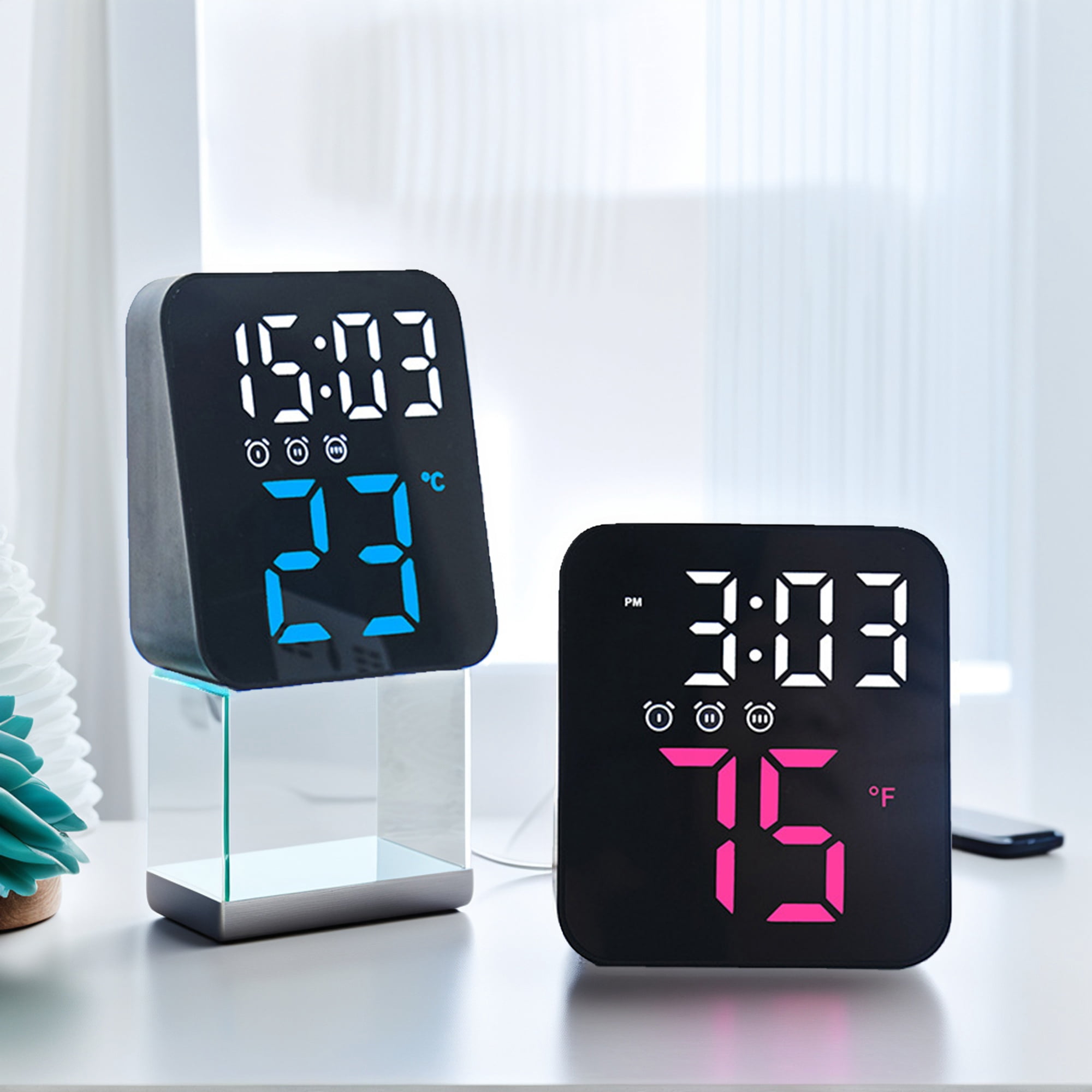 Unique Bargains LED Display Digital Alarm Clock Rose Red 3.9"L x 1.6"W x 4.3"H