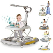 JieC 6-in-1Foldable Push Walker with Musical Activity Station for 6-24 Months for Boys Girls Babies 6-36 Months,Gray