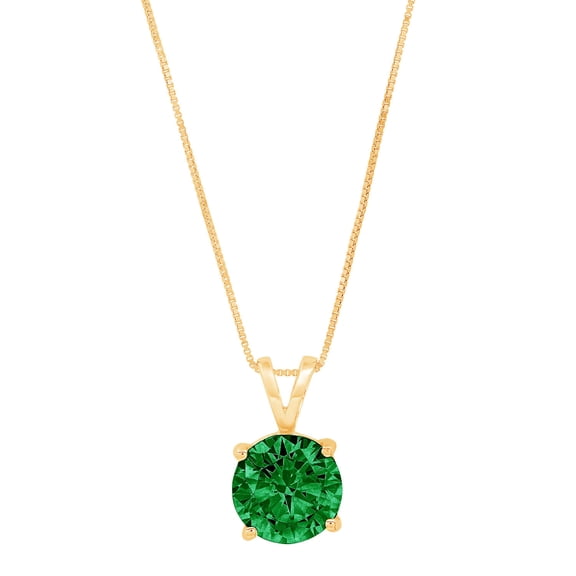 1.0 ct Brilliant Round Cut Solitaire Simulated Emerald 14k Yellow Gold Pendant with 18" Chain