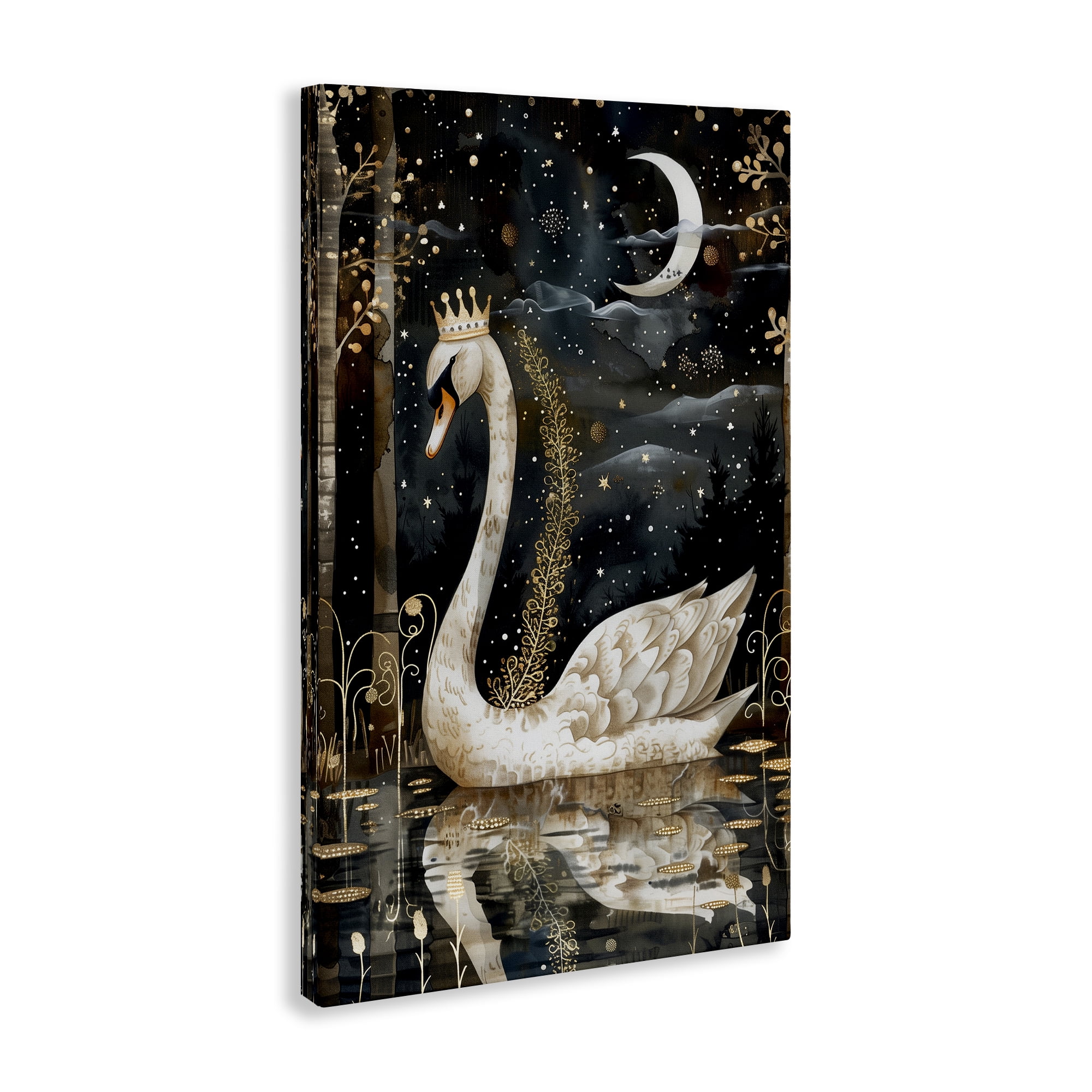 Stupell Industries Regal Swan Moonlight Animals & Insects Painting Gallery Wrapped Canvas Art Print Wall Art, 16 x 24