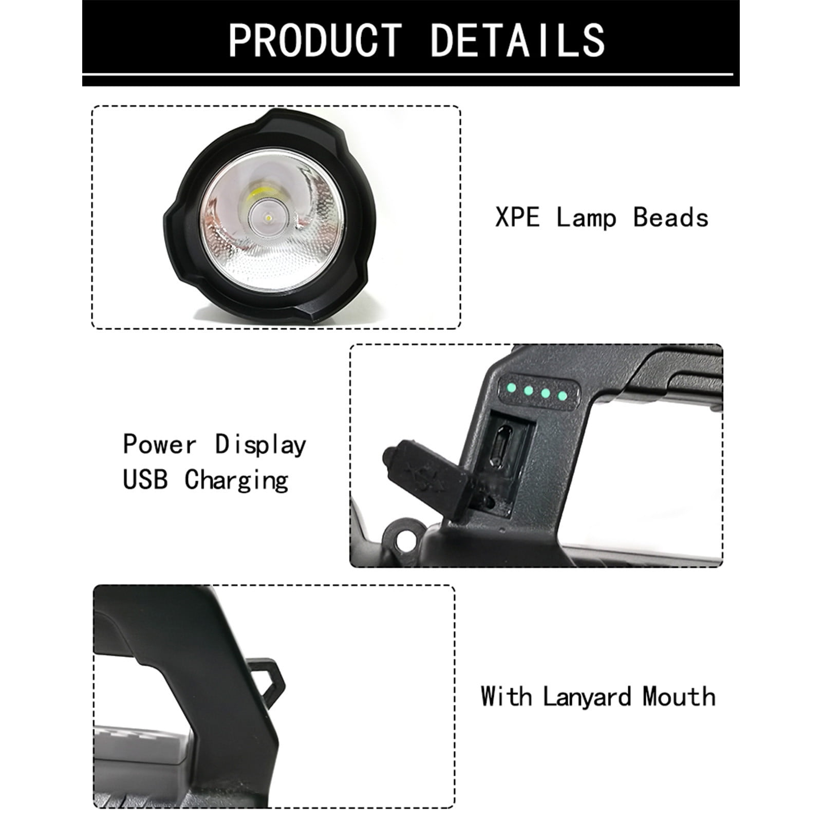 Rechargeable LED Flashlight - 180 Lumens Super Bright, 3 Modes, USB Charging, IP66 Waterproof, Aluminum Alloy for Camping, Home, Outdoor Use