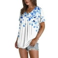 thumbnail image 4 of Womens Plus Size Tops Summer Short Sleeve T-Shirts Loose Casual Pleated Tunic Tops Dressy Front Ruched Flowy Shirt Cute Floral Print Blouses V Neck Pullover Top for Women, 4 of 7