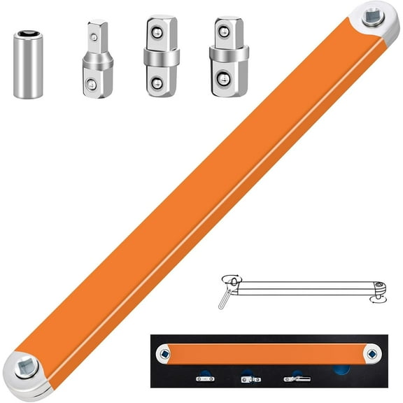 Santawood Offset Extension Wrench Set - Zero Degree Ratchet Extender Tool with 1/2", 3/8" & 1/4" Drive Adapters, Impact Ready Stubby Design for Automotive Repair -Orange