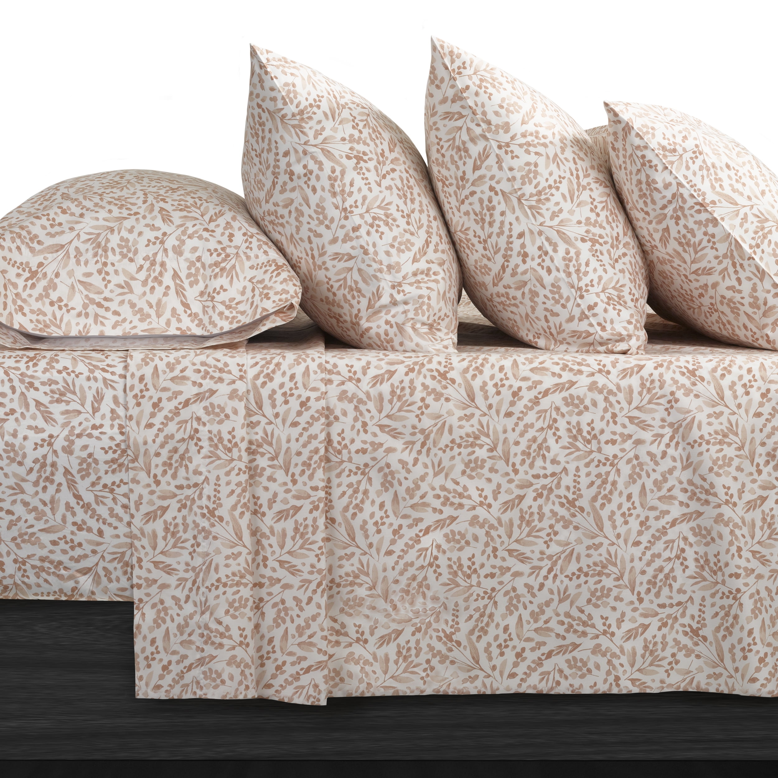 Serta 6-Piece 800 Thread Count Pink Botanical Print Cotton Rich Adult Bed Sheet Set, Queen - Deep Pocket