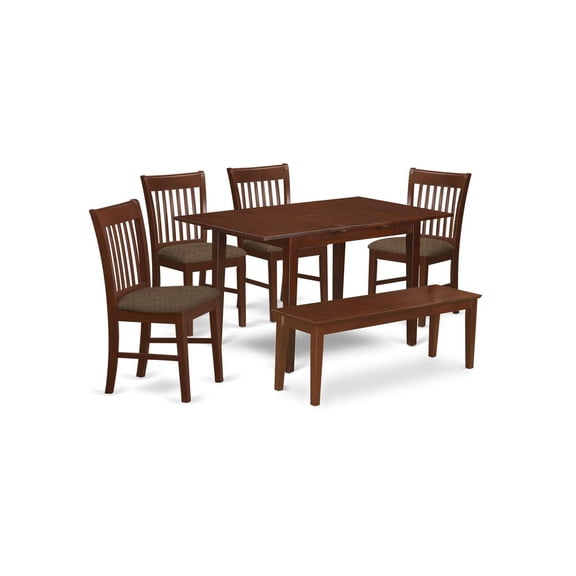 East West Furniture Picasso 6-piece Wood Dining Room Table Set in Mahogany
