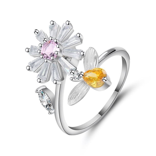 Xihbxyly Anillo para Aliviar La Ansiedad, Diseño de Girasol Giratorio, Joya Antiestrés, Regalo para Ella, Talla Ajustable, Detalle de Circón, Símbolo de Pureza, Accesorio Divertido y Funcional, para