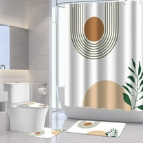 Green Boho Bathroom Sets with Shower Curtain set  and Rugs Mid Century Bathroom Rugs Sets 4 Piece Decor Bohemian Bathroom Curtain Set Toilet Lid Cover, and Non-Slip U-Shape Bath Mat