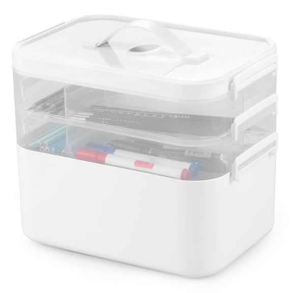 3/4 Layers Craft Organizer Clear Plastic Art Supply Organizer with Removable Tray and Handle Stackable Craft Box for Organizing Toy Building Block