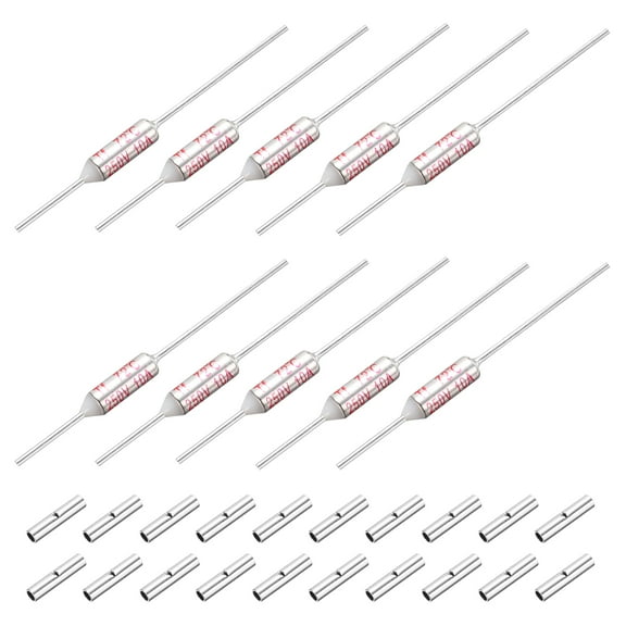 10 Pcs Metal Temperature Thermal Fuse SF72 72C 161.6F 10A 250V Cutoff Thermal Fuse with 20 Pcs BN1.25 Bare Terminal Butt Connector