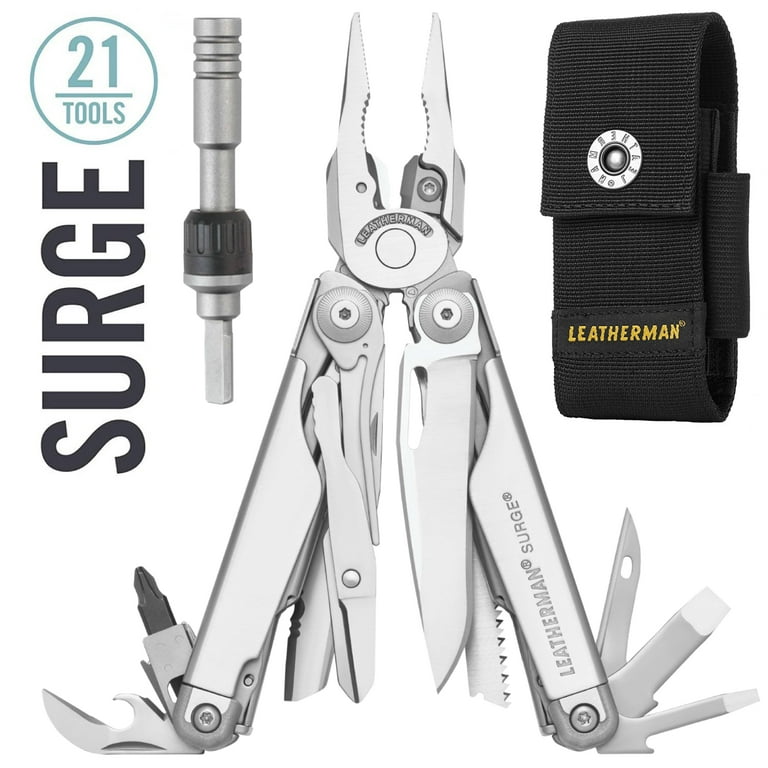 LEATHERMAN Surge Multi-Tool Stainless Steel with Nylon 4 Pocket Large  Sheath + Leatherman Ratchet Driver with Magnetic Bit Holder 
