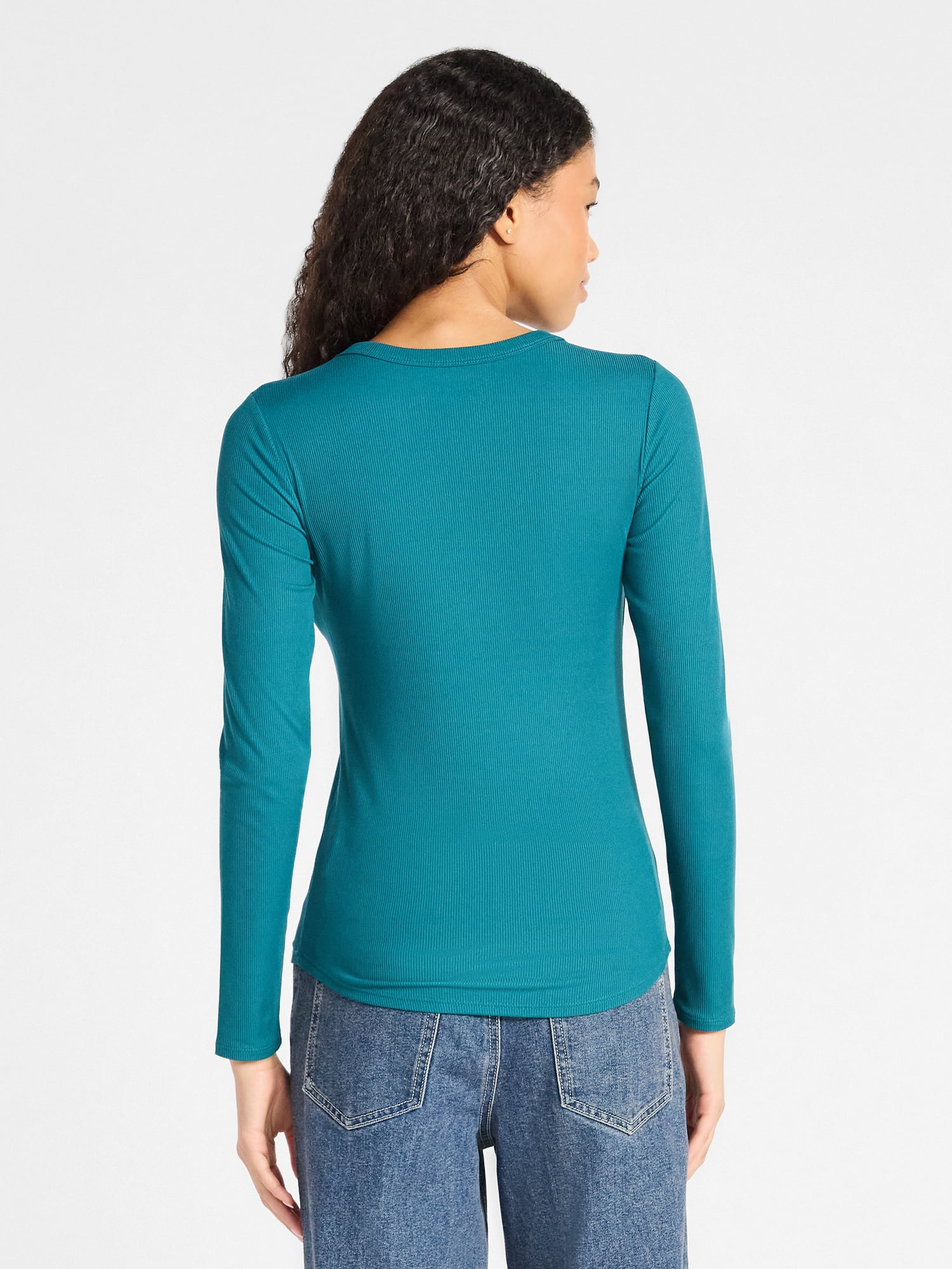 No Boundaries Ribbed Crewneck Tee with Long Sleeves, 1 or 2-Pack, Women's & Women's XXS-XXL