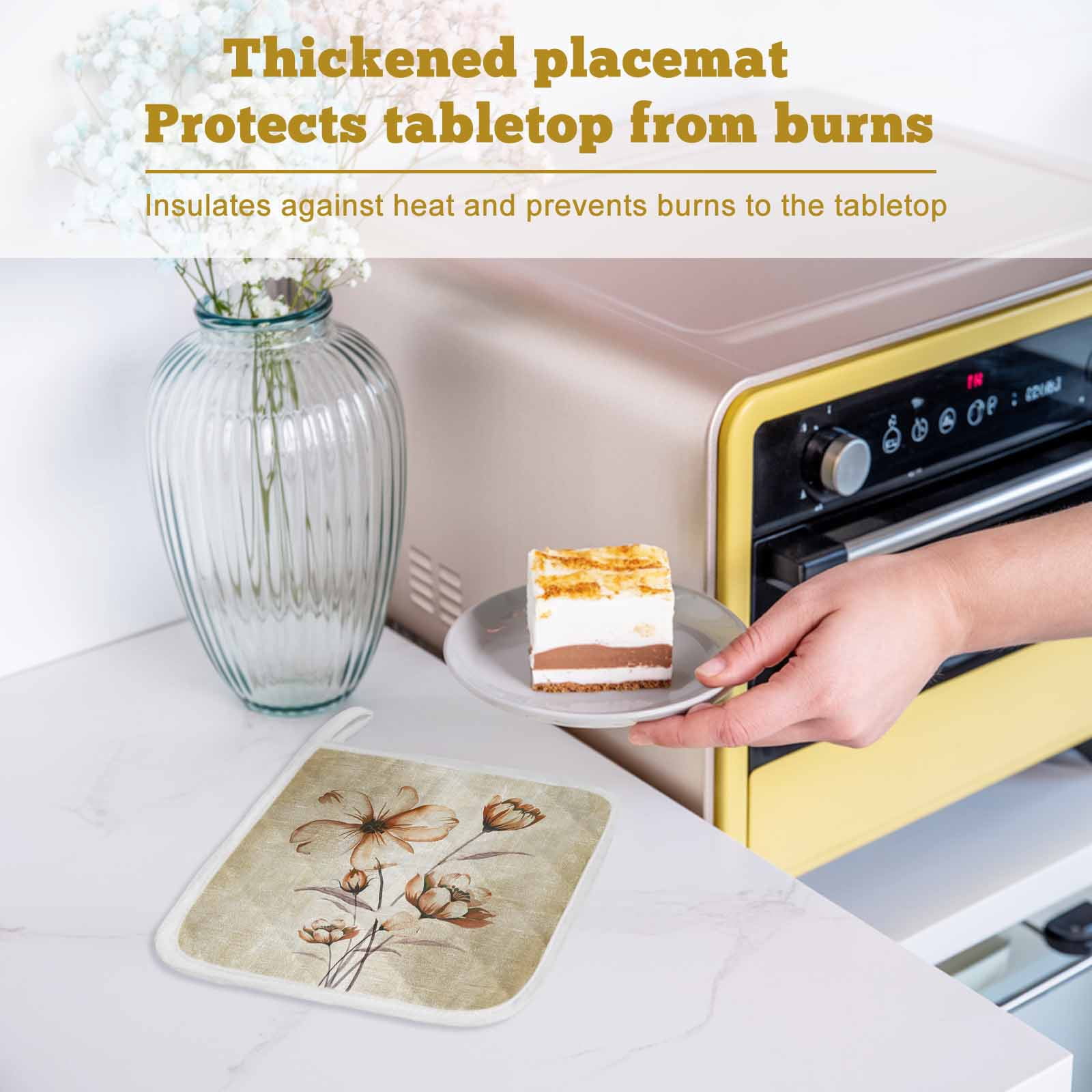 Brown Ombre Daisy Pot Holders for Kitchen Heatproof Potholder, 2 Pack Farmhouse Vintage Floral Botanical Hot Pads Multipurpose Oven Pads Cloth Potholders Trivet for Cooking and Baking