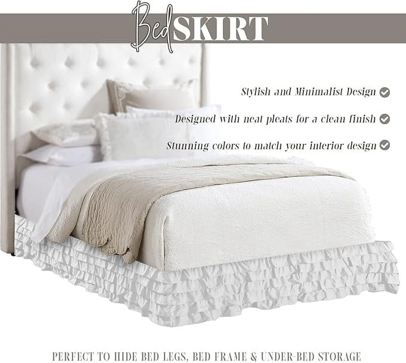 Elegant Comfort Leila Collection Multi-Ruffle Bed Skirt, 1500 Thread Count, Easy Fit Dust Ruffle, 15 inch Drop, Wrinkle and Stain Resistant, MultiRuffle, King, Snowy White