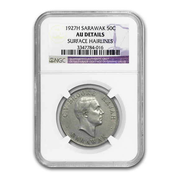 1927 Sarawak Silver 50 Cents AU Details NGC