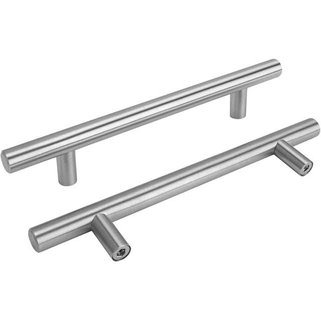 Juego de 2, diámetro 10 * largo 200 Espaciado de orificios 128 mm, manijas de muebles de cocina Manijas de puerta de acero inoxidable de níquel cepillado Tiradores de cocina Espaciado de 128 mm