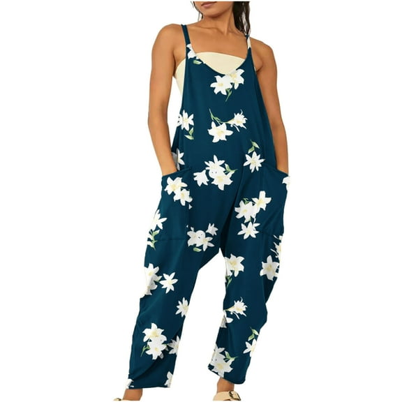 IROINNID Suspender Jumpsuit For Women Full-Length Casual Loose Baggy Pocket Overalls Sling Jumpsuit