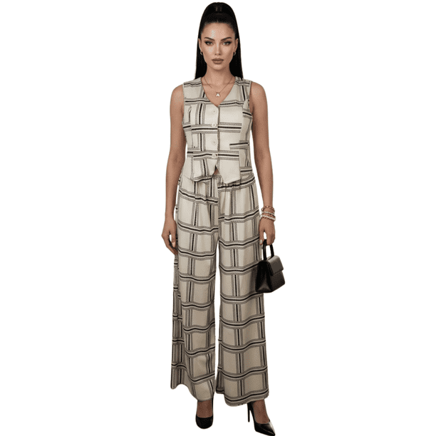 Conjunto 2 Piezas Elegante, Chaleco Sin Mangas y Pantalón Recto, Estilo Moderno Look Sofisticado y Versátil para Mujer