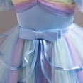 thumbnail image 7 of FYDUU Girls Puffy Pageant Rainbow Tulle Princess Dresses Tiered Birthday Party Tutu Gown With Long Train Formal Performances Dresses 3-4 Years, 7 of 7