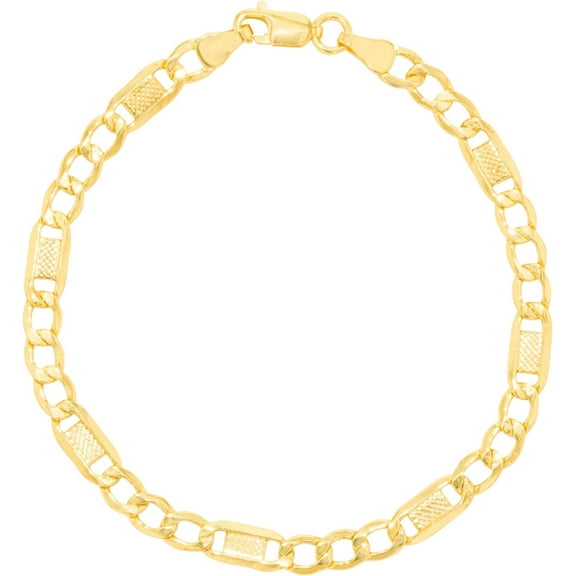 Floreo 10k Yellow Gold 5mm Lite Figaro Bar Chain Bracelet or Anklet