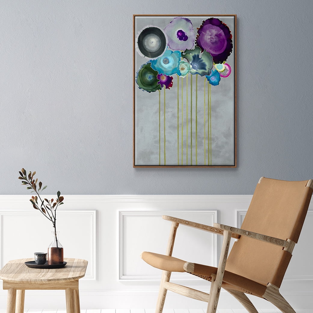 Silver Bouquet Framed Premium Gallery Wrapped Canvas - Ready to Hang - 25 x 37 - Walnut Floating Frame