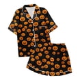 thumbnail image 7 of RMGVDSD Halloween Pajamas Set for Women 2 Piece Cute Pumpkin Print Short Sleeve Sleepwear Button Down Loungewear Holiday Party Pajama Shorts Sets, 7 of 7