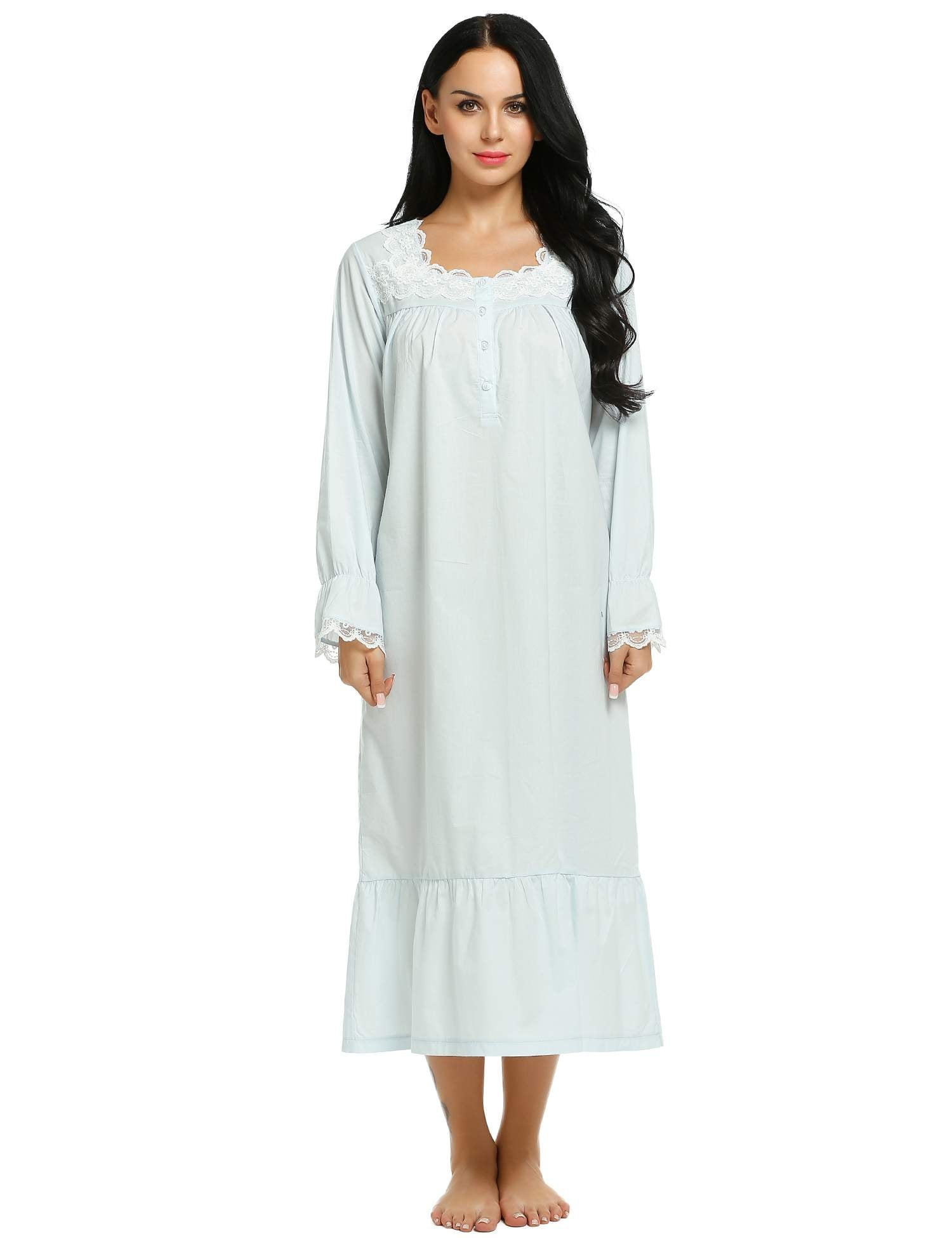 Flannel Nightgown Womens Pajama Cotton Long Sleeve Lace Trim Victorian Nightgown S Xxl Walmart