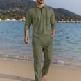 thumbnail image 5 of SOOMLON Matching Set Men Big and Tall Zip Long Sleeve Hoodie Shirt Elastic Waist Linen Pants Summer 2 Piece Outfits Sets, 5 of 6