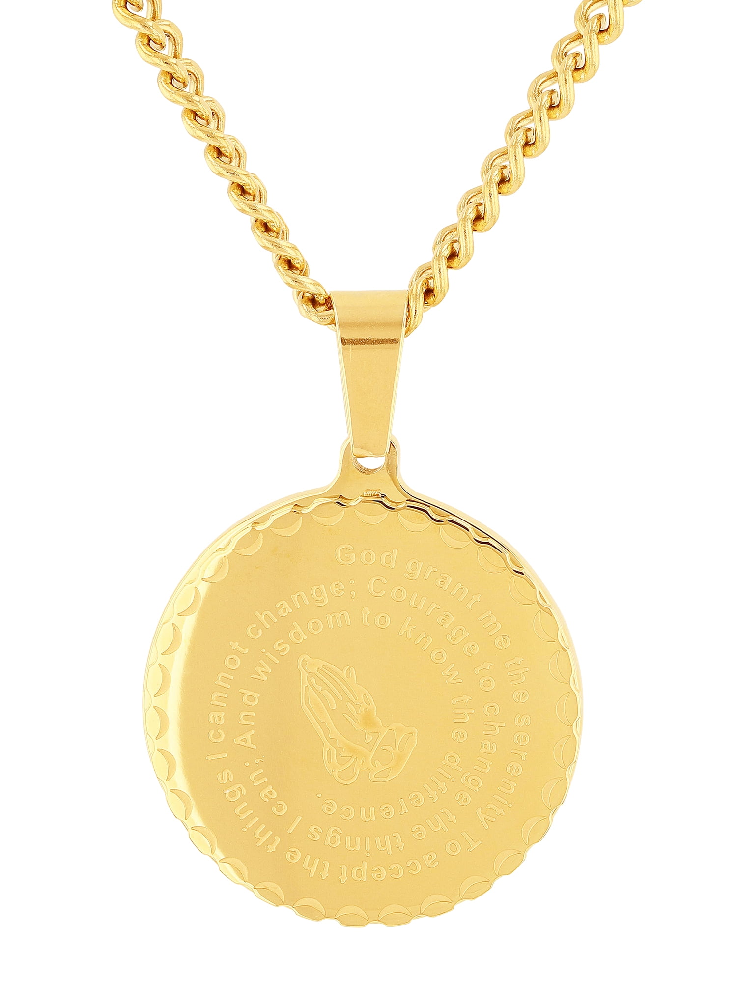 Gold-Tone Stainless Steel Serenity Prayer and The Lords Prayer Medallion Pendant Necklace