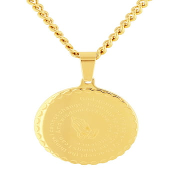 Believe by Brilliance Gold-Tone Stainless Steel Serenity Prayer and The Lord’s Prayer Medallion Pendant Necklace