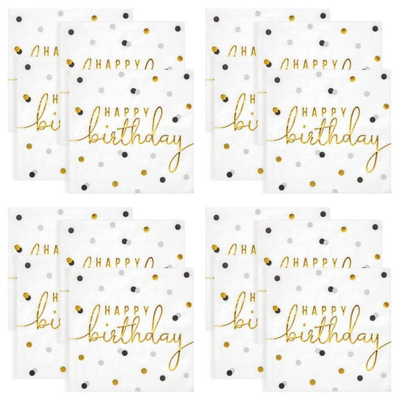 Way to Celebrate 6.5" x 6.5" Disposable Birthday Gold and White Paper Napkins (16 Count)