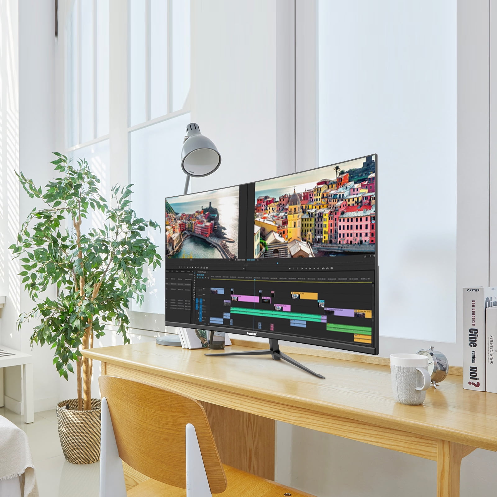 Gawfolk 32 Inch Computer Monitor, Ultra-Thin Zero Frame, Full HD 1920 x 1080p Curve Display, HDMI/VGA, Home Office Business PC Monitor