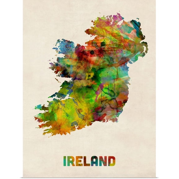 Great BIG Canvas | Rolled Michael Tompsett Poster Print entitled Ireland Watercolor Map