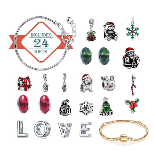 Calendario de Adviento de 24 cuadrículas no tóxico DIY pulsera traje para niños regalos de Navidad (C) Likrtyny Para estrenar
