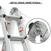 Aluminum Ladder with Wheels 17 ft Foldable Step Ladders, 300 Lbs Load Capacity Anti-Slip for Stairs Home Indoor Outdoor Roof