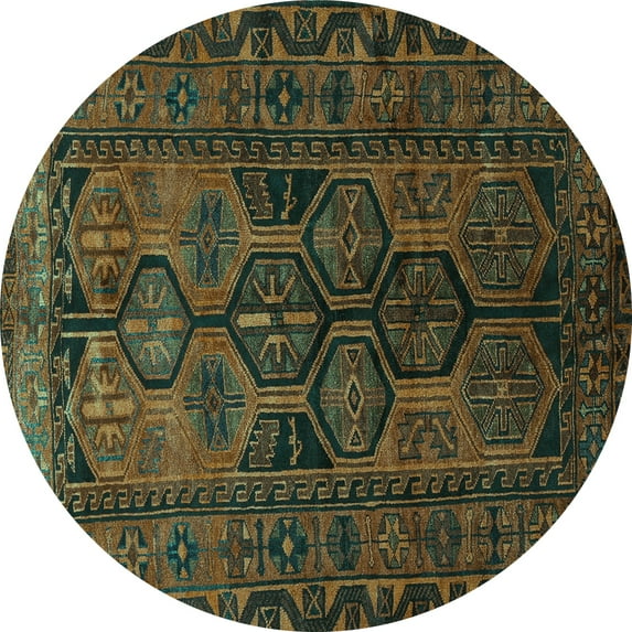 Ahgly Company Machine Washable Indoor Round Persian Turquoise Blue Traditional Area Rugs, 7' Round