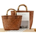 thumbnail image 4 of Handwoven Tote Bag for Women Straw Hobo Bag with Bamboo Handle PVC Bag Rattan Woven Handbag Summer Beach Purse, 4 of 7