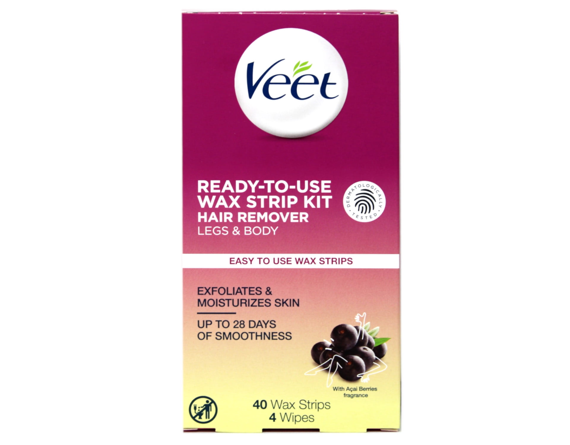 Veet Ready to Use Wax Strip Kit Hair Remover Legs & Body 40 Strips -  