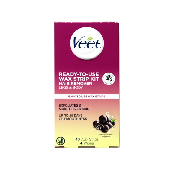 Veet Ready to Use Wax Strip Kit Hair Remover Legs & Body 40 Strips