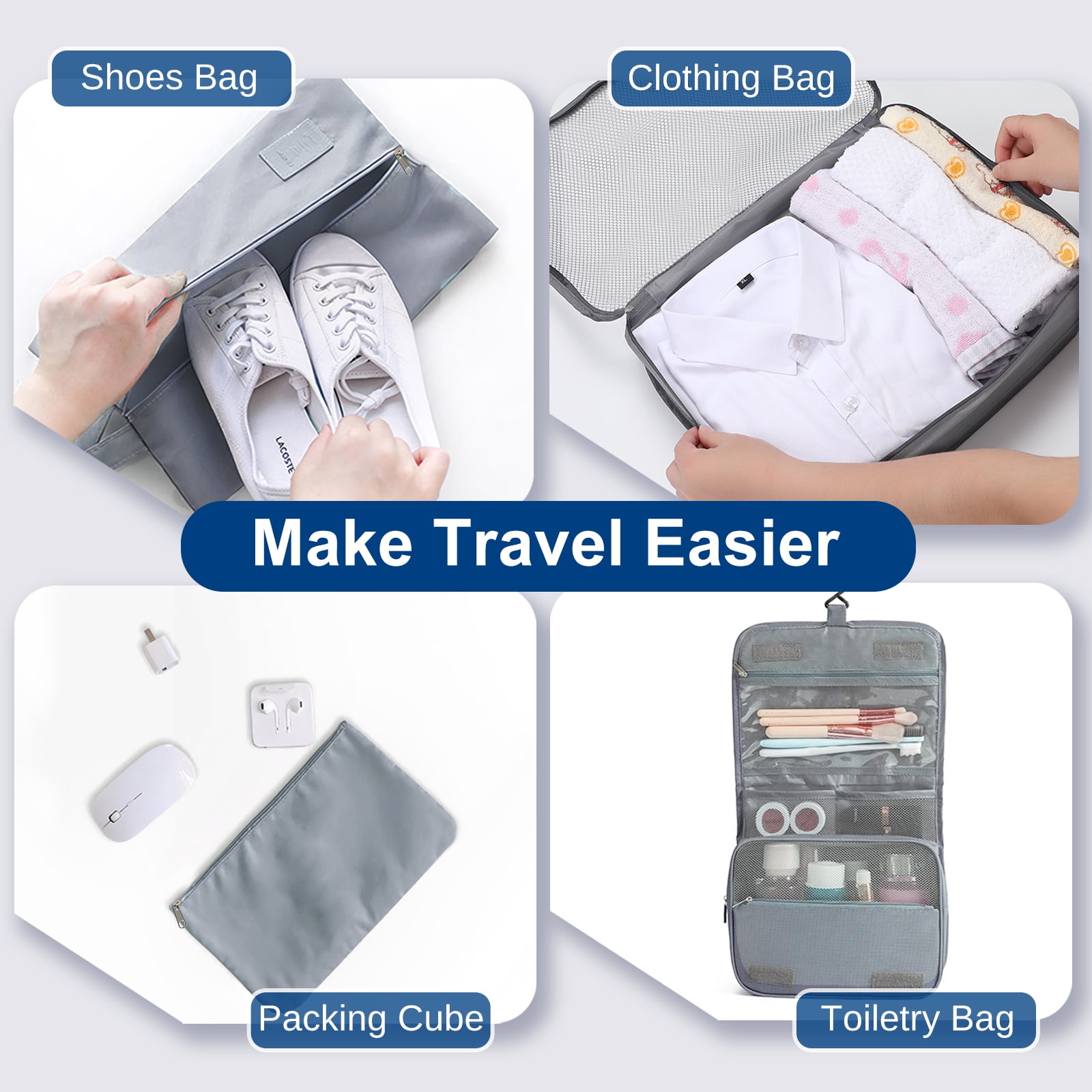 Lockways 8 Pcs Packing Cubes for Travel Luggage Organizer Set for Toiletry Clothes Shoes Suitcase Organizer Bags for Trip