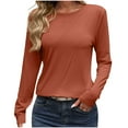 thumbnail image 5 of Annhoo Fall T Shirts for Women Long Sleeve Casual Pleated Round Neck Blouses Solid Color Slim Going out Tops, 5 of 9