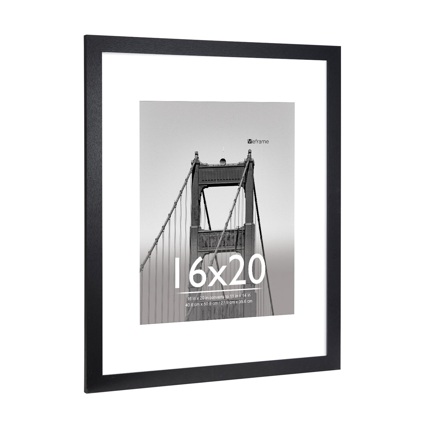 Meframe 16x20 Wooden Picture Frame, Matted to 11x14 Wall Poster Frame, Black
