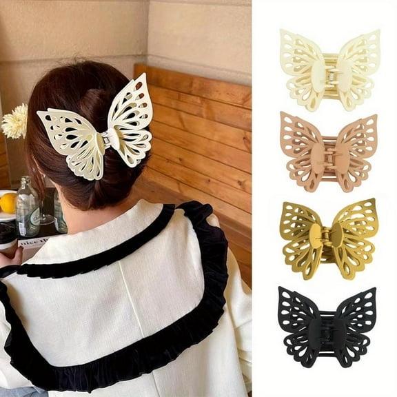 WeiDongzhuo 4-Pack Matte Butterfly Hair Clips, 4.3" Large Claw Clips for Thick Hair, Hair Clamps for Women